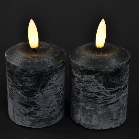 2er Set LED-Echtwachskerze schwarz mit Timer