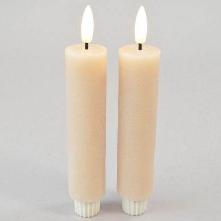 2er Set LED-Stabkerze beige