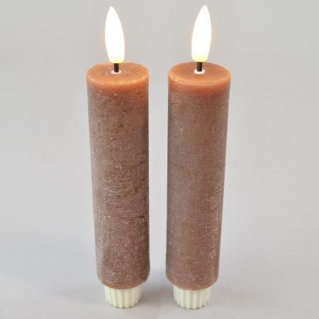 2er Set LED-Stabkerze braun