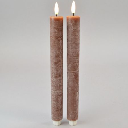 2er Set LED-Stabkerze braun