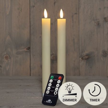 2er Set LED Stabkerze elfenbein geriffelt rustikal (inkl. Timer + FB)