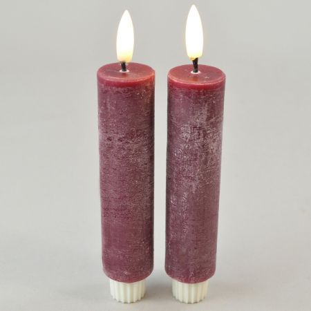 2er Set LED-Stabkerze weinrot