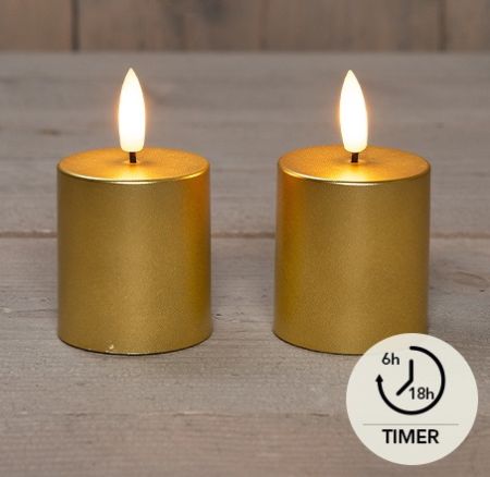 2er Set LED-Stumpenkerzen gold mit Timer