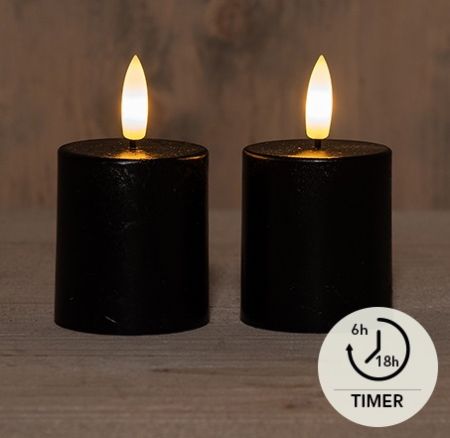 2er Set LED-Stumpenkerzen schwarz mit Timer