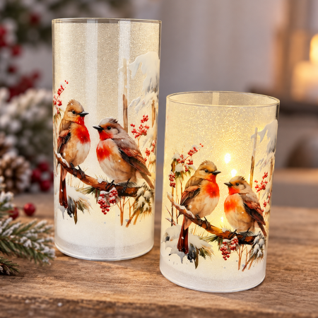 2er-Set Windlichter 'Rotkehlchen-Motiv'