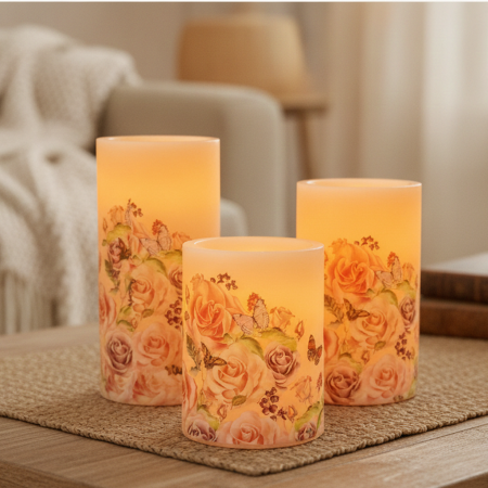 3er Set LED Kerzen 'Rosenmuster'
