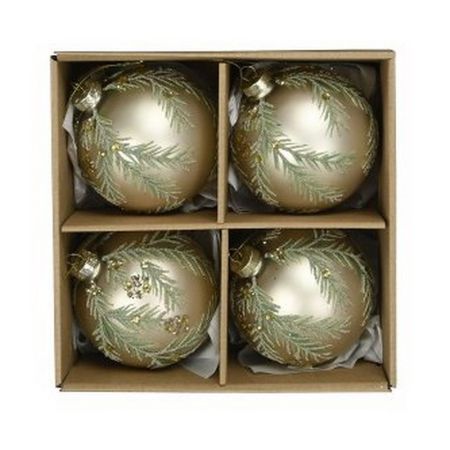 4 Weihnachtskugeln in Box grün/gold