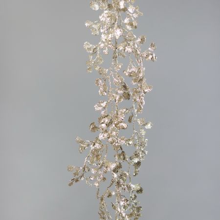 Blattgirlande mit Glitter, Platin, 165 cm