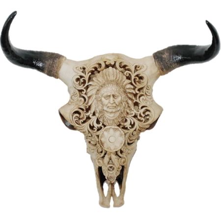 Deko Figur Geweih Wölfe Knochen Longhorn Skulptur Trophäe Kopf Jagd Indianer USA 