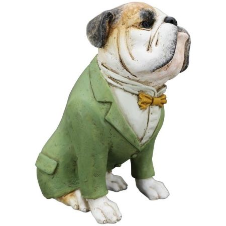 Dekohund Bulldogge Bernd mit grünem Anzug