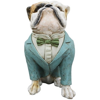 Dekohund Bulldogge Bernd mit grünem Anzug