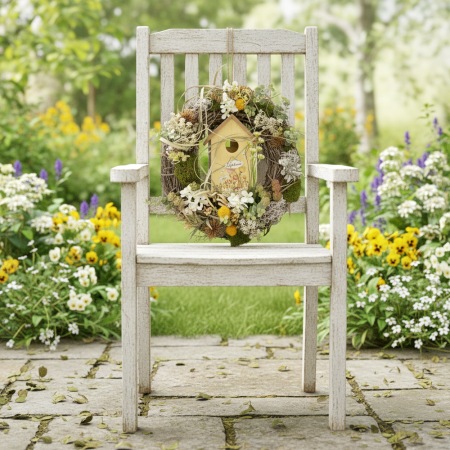 Dekokranz 'Blütenzauber mit Vogelhaus'
