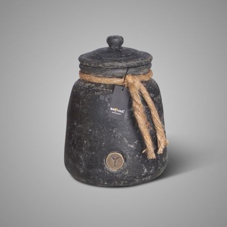 Dekotopf mit Deckel und Sisalband Basalt
