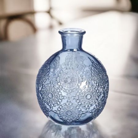Glasvase / Kerzenhalter bauchig blau