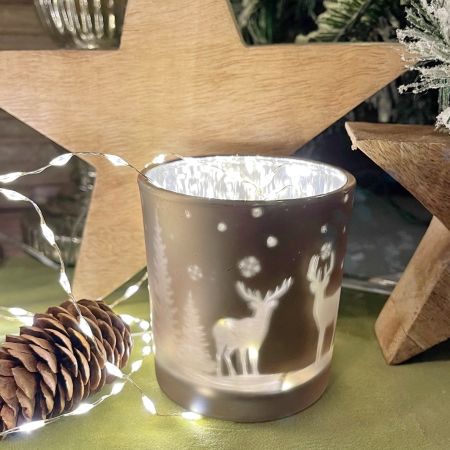 Glaswindlicht mit winterlichen Design hellbraun