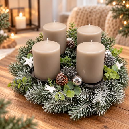 Handgefertigter Adventskranz „Winterglanz“ mit 4 Stumpenkerzen