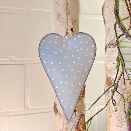 Herzhänger Teal grau/weiß gepunktet