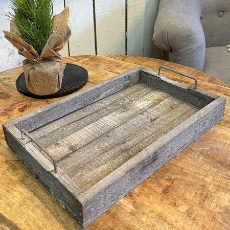 Holztablett mit Henkel grau