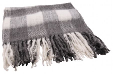 Karierte Wolldecke grau/schwarz<br/>