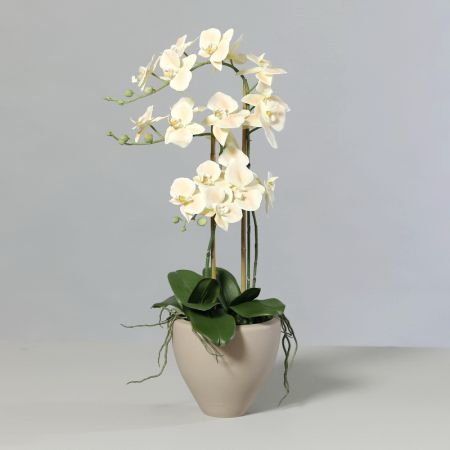 Kunstpflanze Orchidee gelb im farbigen Keramiktopf