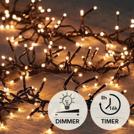 LED Cluster-Lichterkette 192 LED´s warmweiß mit Timer + Dimmer