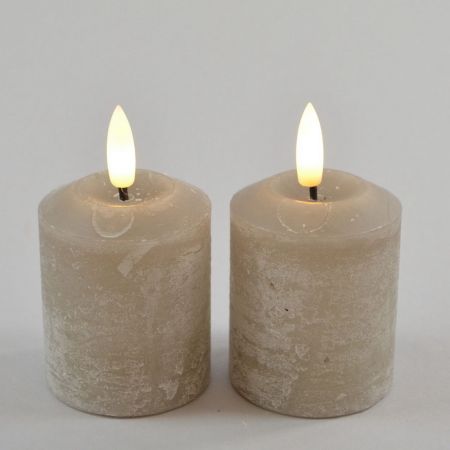 LED-Echtwachskerze grau 2er Set mit Timer