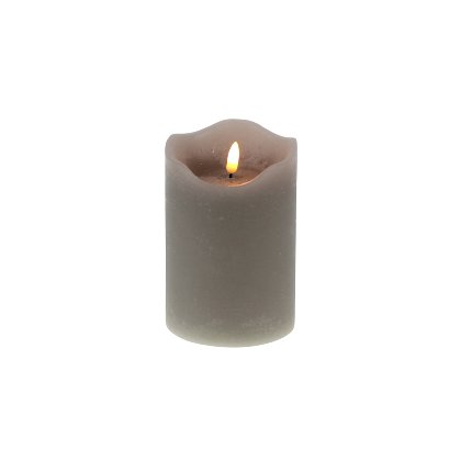 LED-Echtwachskerze grau mit 3D Flamme