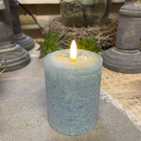 LED-Echtwachskerze hellblau mit Timer 