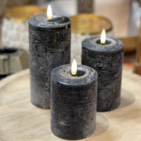LED-Echtwachskerze schwarz mit Timer 
