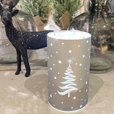 LED Glas mit Tannenbaum grau