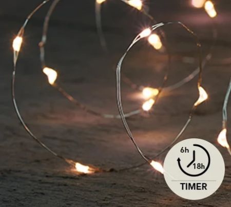 LED Silberdraht-Lichterkette - 20 LED´s warmweiß - mit Timer