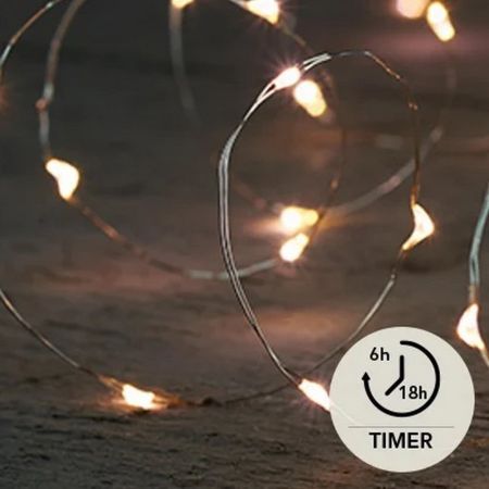 LED Silberdraht-Lichterkette - 40 LED´s warmweiß - mit Timer