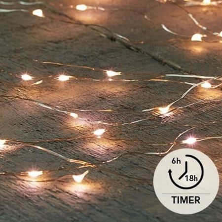 LED Silberdraht-Lichterkette 64 LED´s / 8 Stränge warmweiß - mit Timer