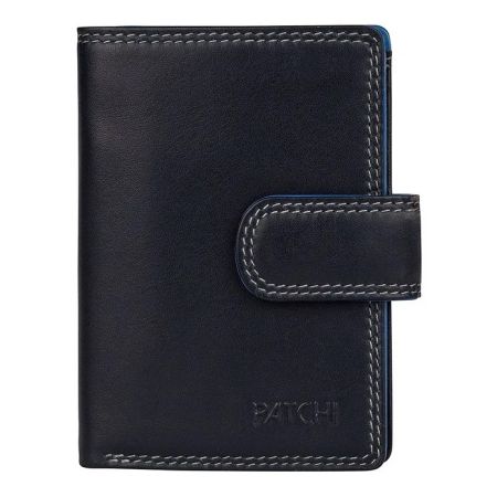 Ledergeldbörse Patchi mit Lederband am Druckknopf blau