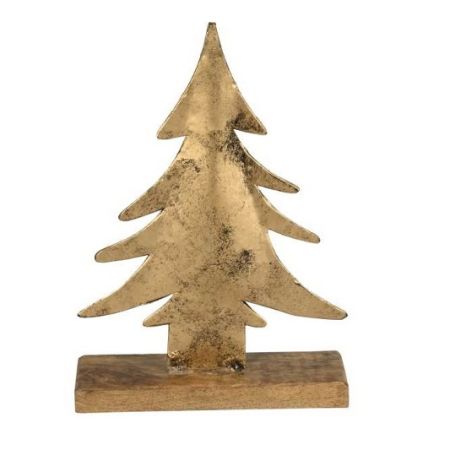 Metallbaum auf Holzsockel gold/antik