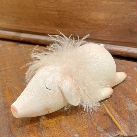 Schwein Sannie mit Federboa schlafend