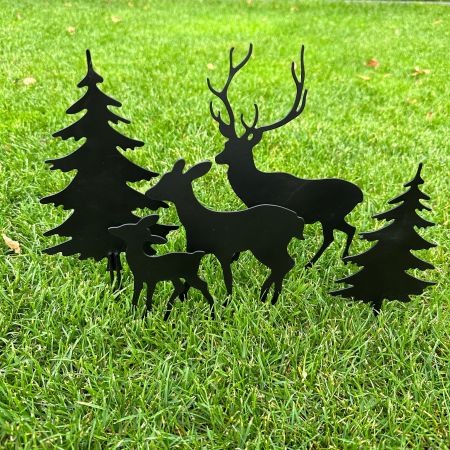 Stecker Hirschfamilie mit Bäumen schwarz (5 tlg.)