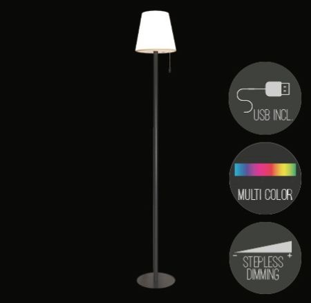 Stehlampe schwarz USB wiederaufladbar - verschiedene Lichtfarben -