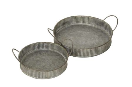 Tablett rund mit Henkel grau/braun