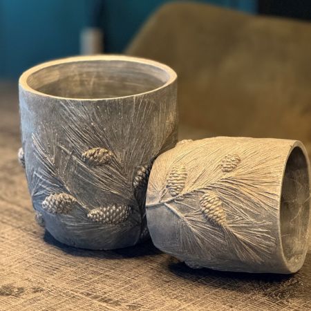 Topf StoneArt 'Tannenzweig Struktur' grau