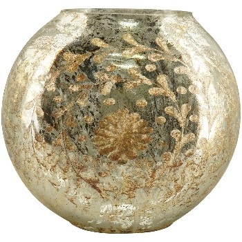 Vase Aurum, Glas, Oval, Champagner mit Goldverzierung
