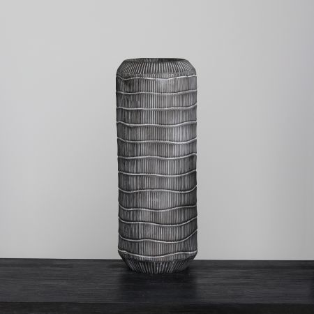 Vase aus Metall, antik-grau