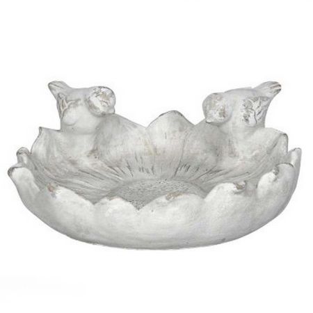 Vogeltränke Blüte mit 2 Vögeln creme