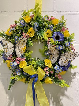 Wandkranz Rösschen blau/gelb