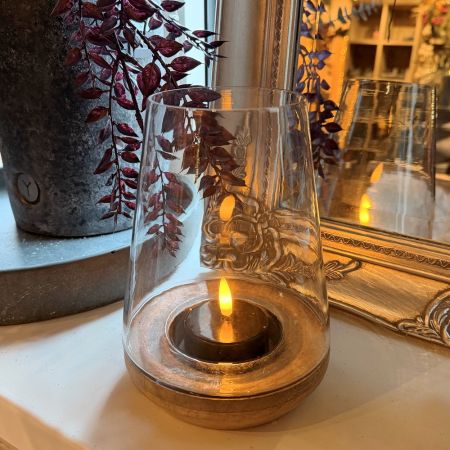 Windlicht Puri Glas/Holz für ca. 6,5 cm Ø Kerzen