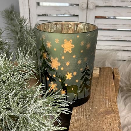 Windlicht 'Waldmotiv' grün