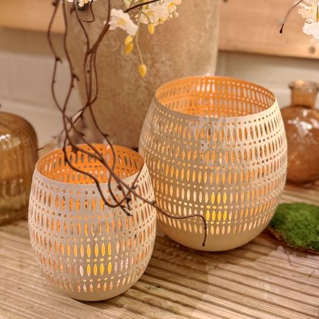 Windlicht creme/gold 