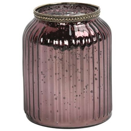 Windlicht geriffelt bordeaux mit Silberrand