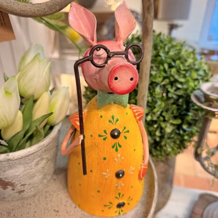 Zaunhocker Schwein mit Brille