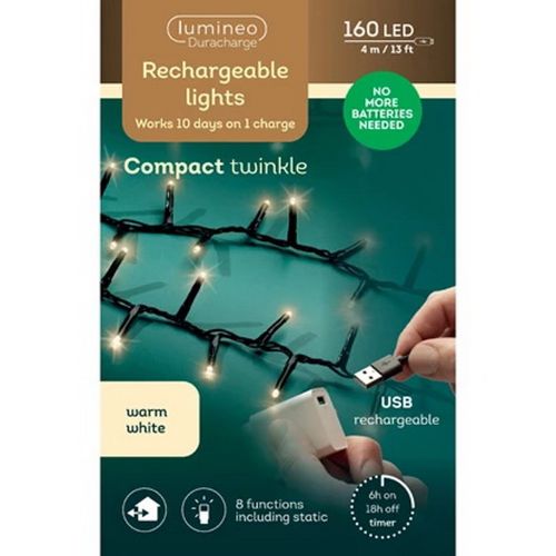 LED Duracharge Lichterkette 160 LED´s warmweiß mit Timer